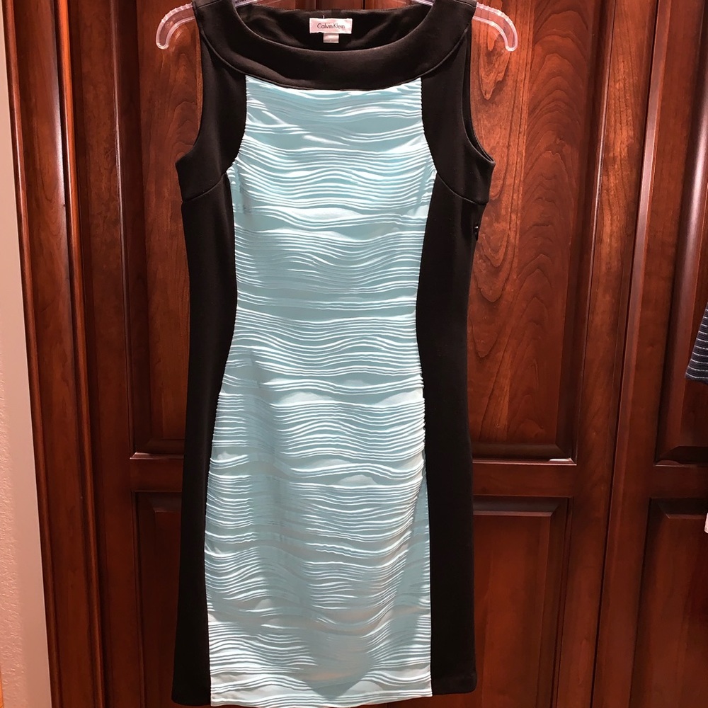 Calvin Klein Cyan/black sleeveless dress. Size 4